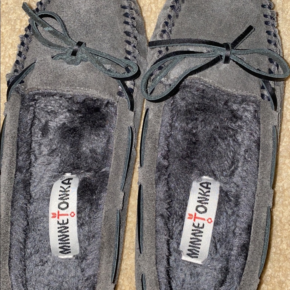 Grey Minnetonka Moccasins